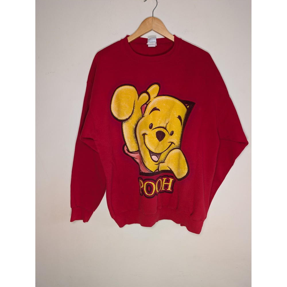 VTG Disney Winnie the Pooh Red Crewneck Sweatshirt XL Cartoon Character Graphic